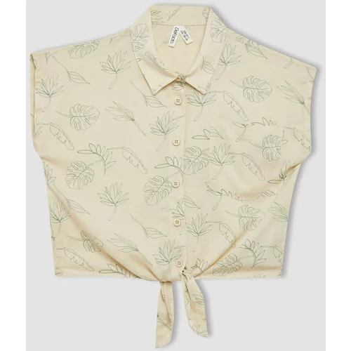 Defacto Girl Patterned Short Sleeve Crop Shirt