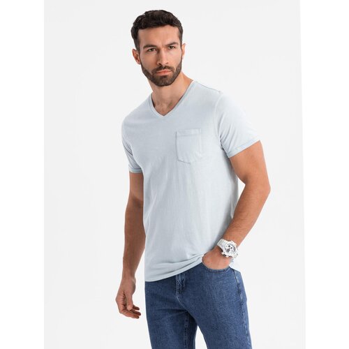 Ombre Men's cotton V-neck knit t-shirt with wash effect - grey Cijene