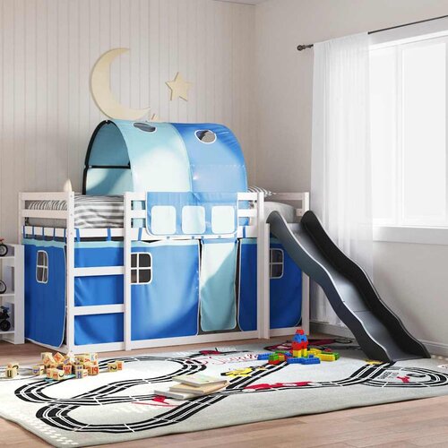 Krevet na kat s toboganom i zavjesama plavi 90 x 190 cm Slike