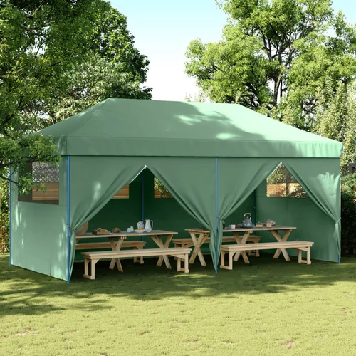 vidaXL Sklopivi prigodni šator za zabave s 4 bočna zida zeleni