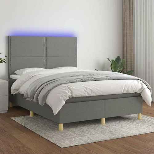  Box spring postelja z vzmetnico LED temno siva 140x200 cm blago, (20725092)