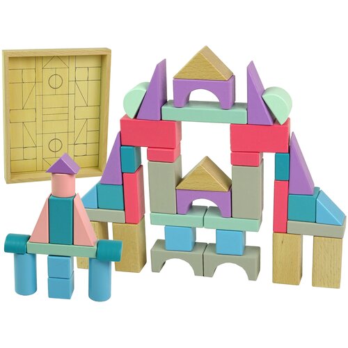 Lean Toys leseni bloki pastelnih barv grad 55 elementov Slike