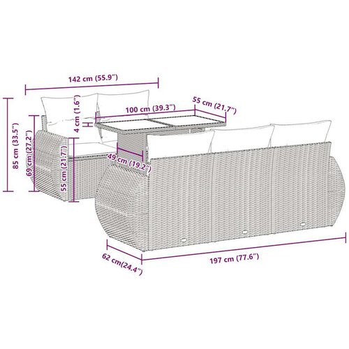 VidaXL 6-dijelni set vrtnih sofa s jastucima bež od poliratana Slike