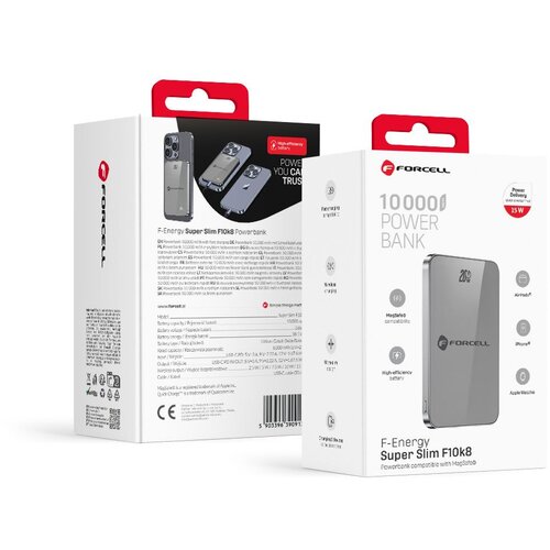  FORCELL F-ENERGY F10K8 Super Slim powerbank kompatibilan sa MagSafe PD3.0 QC4.0 15W 10000 mAh siva Cene