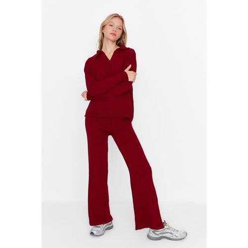 Trendyol Claret Red Slit Detailed Knitwear Bottom-Top Set Cene