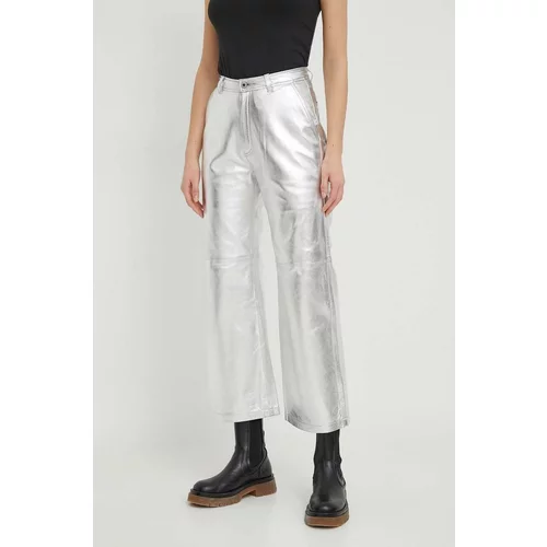 PepeJeans Usnjene hlače ženski, srebrna barva