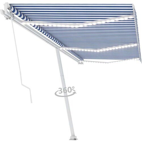  Tenda na ručno uvlačenje s LED svjetlom 600x300 cm plavo-bijela Cijene