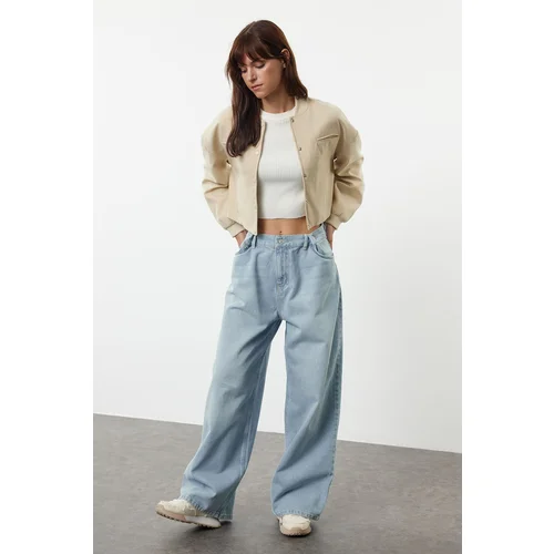 Trendyol Light Blue Waist Detailed High Waist Wide Leg Jeans