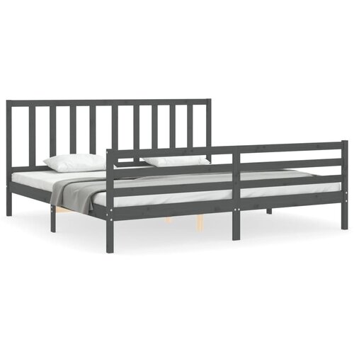 VidaXL Posteljni okvir z vzglavjem siv 200x200 cm trden les, (20736222) Slike