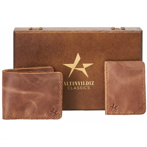 ALTINYILDIZ CLASSICS Men's Brown Handmade 100% Genuine Leather Wallet - Card Holder Set