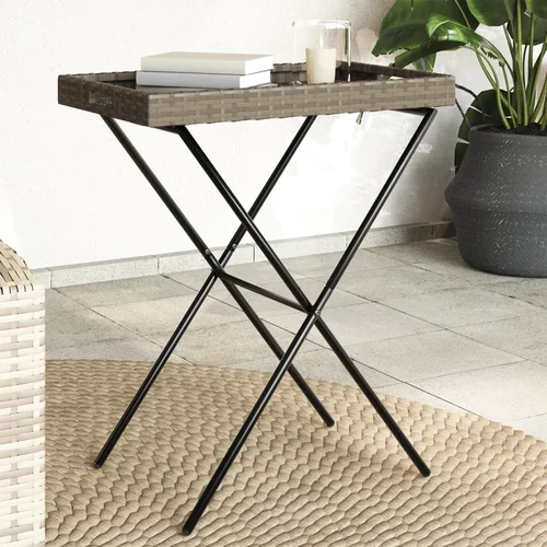 vidaXL Zložljiva miza s pladnjem siva 65x40x75 cm poli ratan