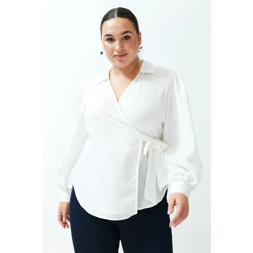 Trendyol Curve Ecru Polo Neck Double Breasted Closure Woven Blouse