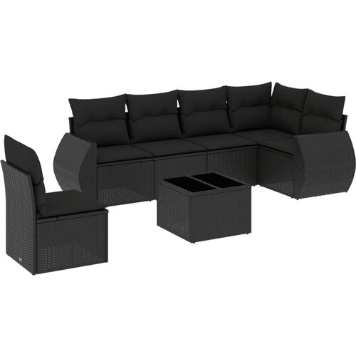 Maison Chic Seti vrtnega pohištva - Vrtna garnitura - Vrtni pohištvo set 7-delna z blazinami črn poli ratan, (21805028) Cene