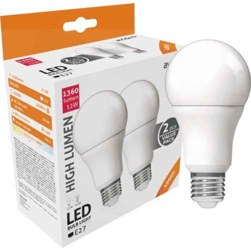 Avide Sijalica, LED 12W, E27, 4000K, 230V AC, pak. 2 kom. &amp;ndash; Globe Twin Pack A60 12W E27 Slike