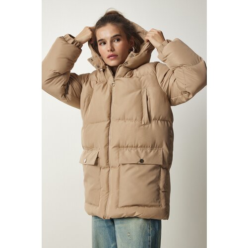  Women&amp;#039;s Beige Hooded Down Jacket Slike