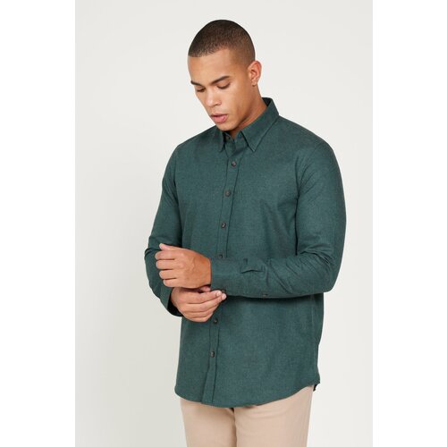 ALTINYILDIZ CLASSICS Men's Dark Green Recycle Slim Fit Slim Fit Hidden Button Collar Cotton Flannel Lumberjack Shirt Slike