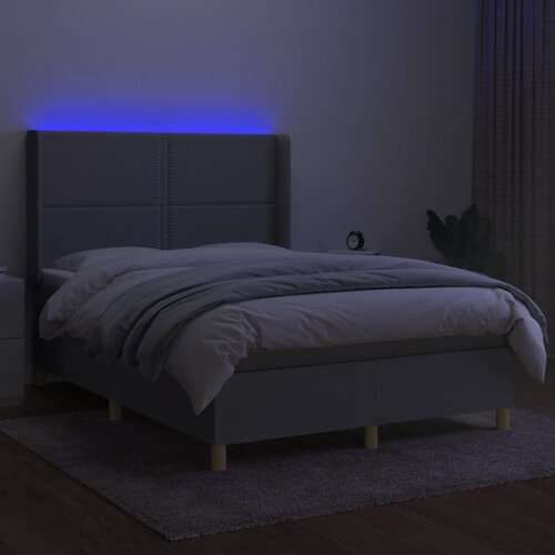  box spring s madracem LED svjetlosivi 140x190 cm tkanina Slike