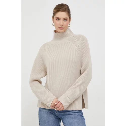 Calvin Klein Vuneni pulover za žene, boja: bež, topli, s poludolčevitom