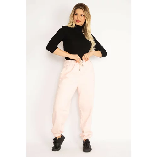 Şans Women's Plus Size Pink Underwear 3-Threads Tracksuit Bottom