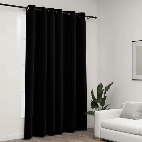 vidaXL Zatemnitvena zavesa z obročki videz platna črna 290x245 cm