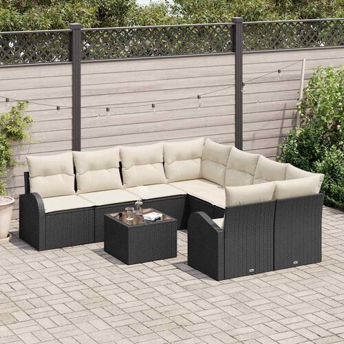  Set sofe 9 kom. 8-Broj sjedala Crna i Krema poliratan 234 x 234 x 85 cm Slike