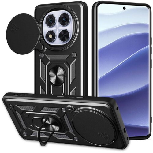Onasi Silikonski ovitek Armor Ring z zaščito kamere za Xiaomi Redmi Note 14 Pro 5G - črn Cene