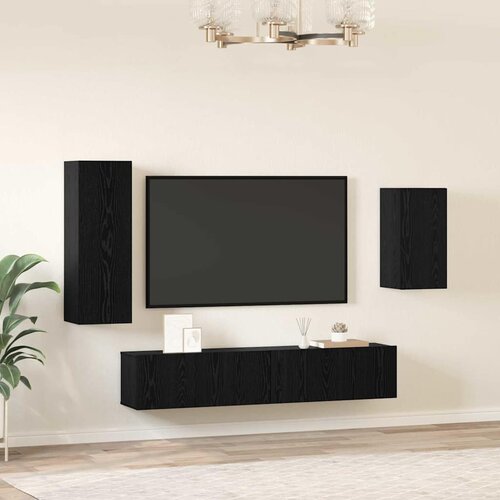  Set TV komoda 4 kom. Crni hrast Konstruirano drvo Crna 30,5 x 30 x 90 cm Slike