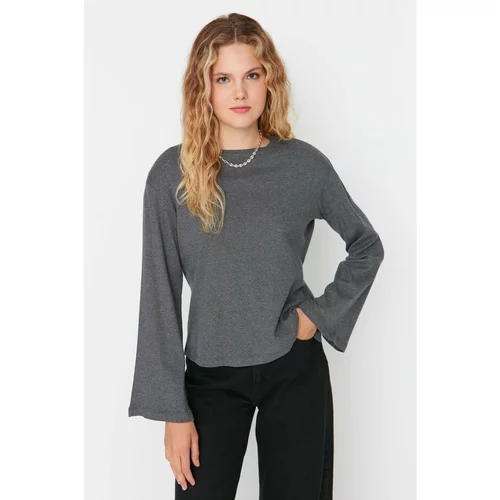 Trendyol Anthracite Padded Long Sleeve Loose Knitted T-Shirt
