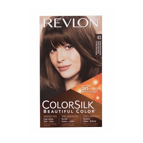 Revlon Colorsilk Beautiful Color odtenek 43 Medium Golden Brown darilni set barva za lase Colorsilk Beautiful Color 59,1 ml + razvijalec barve 59,1 ml + balzam 11,8 ml + aplikator 1 ks + rokavice Slike