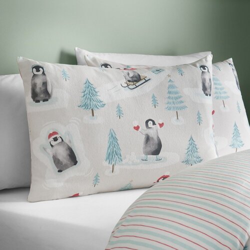Catherine Lansfield Enojna flanelna posteljnina v naravni barvi 135x200 cm Brushed Christmas Penguins &amp;ndash; Slike