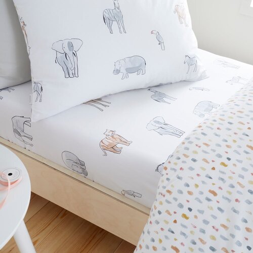 Bianca Bijela pamučna dječja plahta s gumom za krevet za jednu osobu 90x190 cm Zoo Animals &amp;ndash; Slike