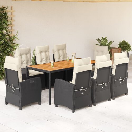  3-dijelni vrtni blagovaonski set s jastucima od poliratana crni Crna 90 cm table length Slike
