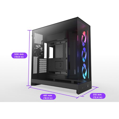 NZXT H9 Flow RGB (2025) All Black Midi Tower ATX Gaming Case with Glass Window Slike