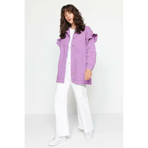 Trendyol Lilac Sleeve Ruffle Detailed Denim Denim Jacket