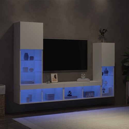 The Living Store Komplet TV omaric LED 4-delni bel inženirski les - Stenska TV Enota, (21555294) Slike