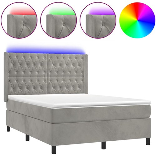 Maison Chic Box spring postelja - Vzmetna postelja z vzmetnico LED svetlo siva 140x200cm žamet SL9825, (21904739) Cene