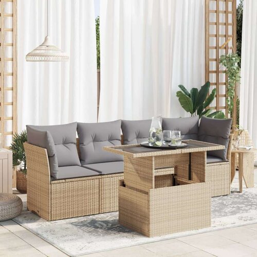 VidaXL 5-dijelni vrtni set sofa s jastucima bež od poliratana Slike