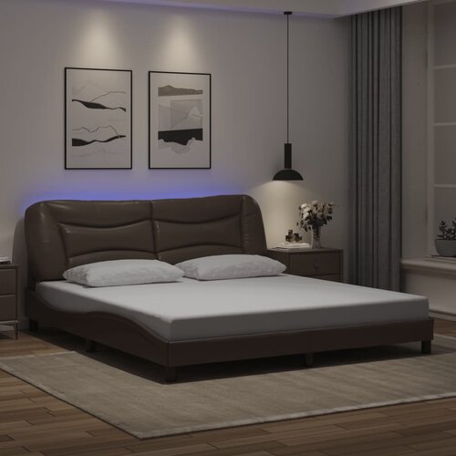 Furnova Posteljni okvir z LED lučkami rjav 180x200 cm umetno usnje, (21936308) Slike