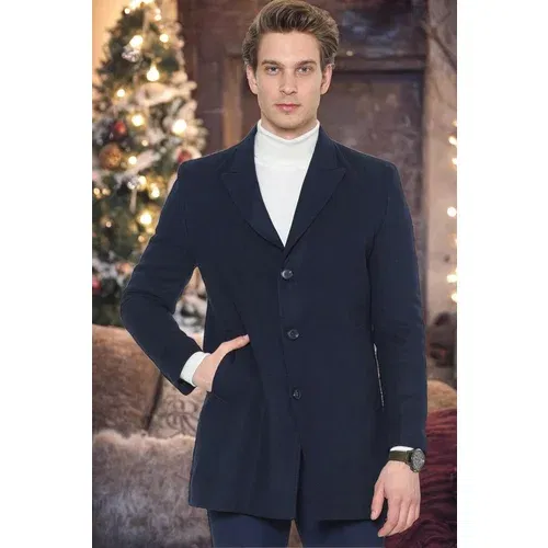 Dewberry PLT8361 SLIM FIT MEN'S COAT-STRAIGHT NAVY BLUE