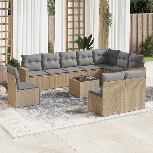 vidaXL 11-dijelni set vrtnih sofa od poliratana s jastucima bež Cijene