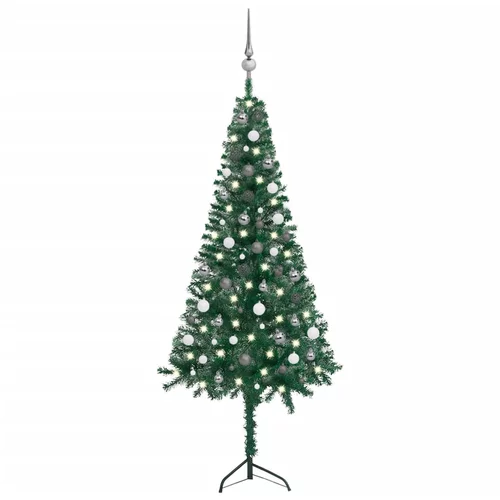 vidaXL kutno umjetno božićno drvce LED s kuglicama zeleno 180 cm PVC