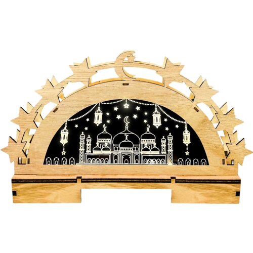 NIKCORP Ramazanska LED svetilka lesena 3D luna in zvezde dekoracija Eid Mubarak, namizna ali viseča lučka za praznično vzdu&scaron;je, (5000165854) Cene