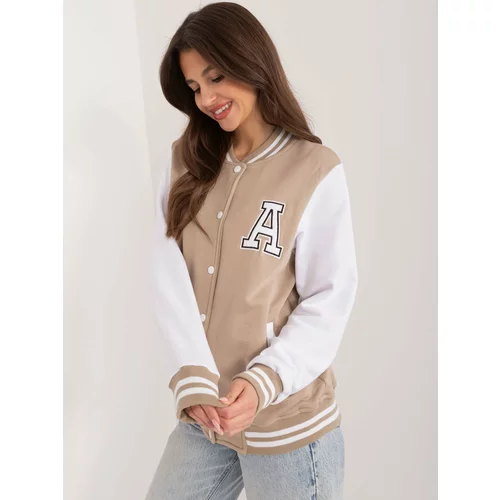 Fashion Hunters Beige sweatshirt bomber jacket with appliqué