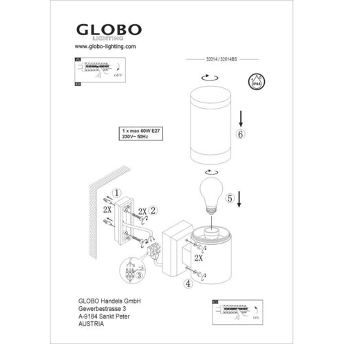 XXXL Globo 32014BS - Spoljna zidna svetiljka XELOO 1xE27/60W/230V IP44 Slike
