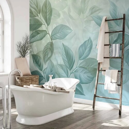  Foto tapeta - Large Leaves in Shades of Green-Mint: Botanical Motif 300x210 Slike