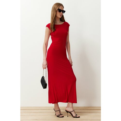 Trendyol Red Backless Fitted Knitted Flexible Midi Pencil Dress Cene