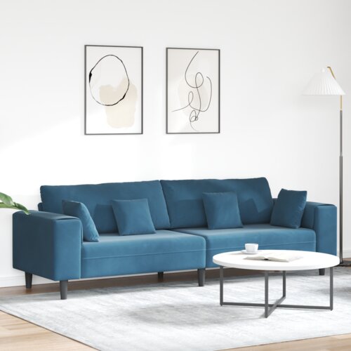 vidaXL Baršunasta sofa s jastukom s jastukom Plava 208 cm Baršun Cene