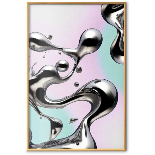  Plakat Metallic Fluidity - abstract silver forms on a mint-purple background 29.7x42 Zlatni okvir Cijene