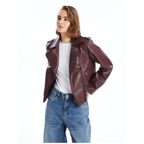 LC Waikiki Women's Biker Collar Plain Leather Look Coat Slike