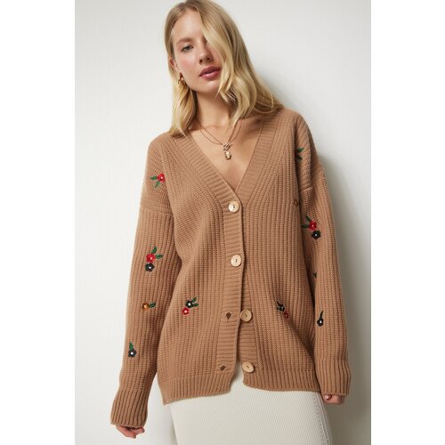  Women's Biscuit Floral Embroidered Buttons Knitwear Cardigan Cene